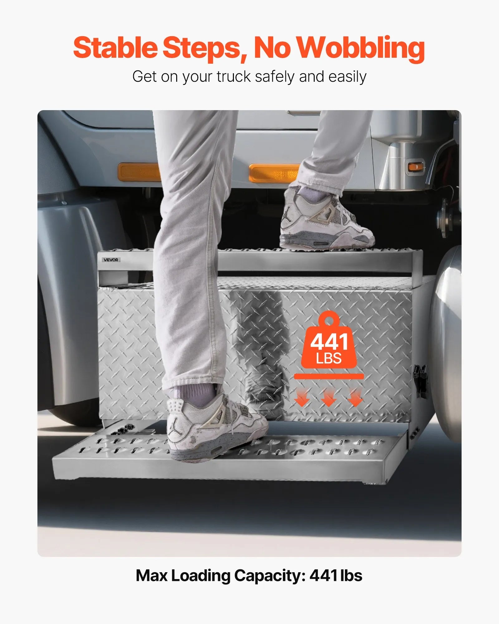 Semi-Truck Step Tool Box, 31" x 30" x 19" Heavy-Duty Aluminum Diamond Plate Toolbox, Waterproof Cab Entry Step Storage Box with Shock-Absorbing Latch for Flatbed, Crane, and Semi Trucks