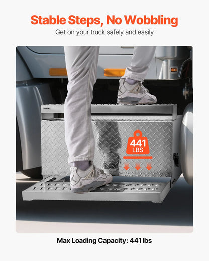 Semi-Truck Step Tool Box, 31" x 30" x 19" Heavy-Duty Aluminum Diamond Plate Toolbox, Waterproof Cab Entry Step Storage Box with Shock-Absorbing Latch for Flatbed, Crane, and Semi Trucks