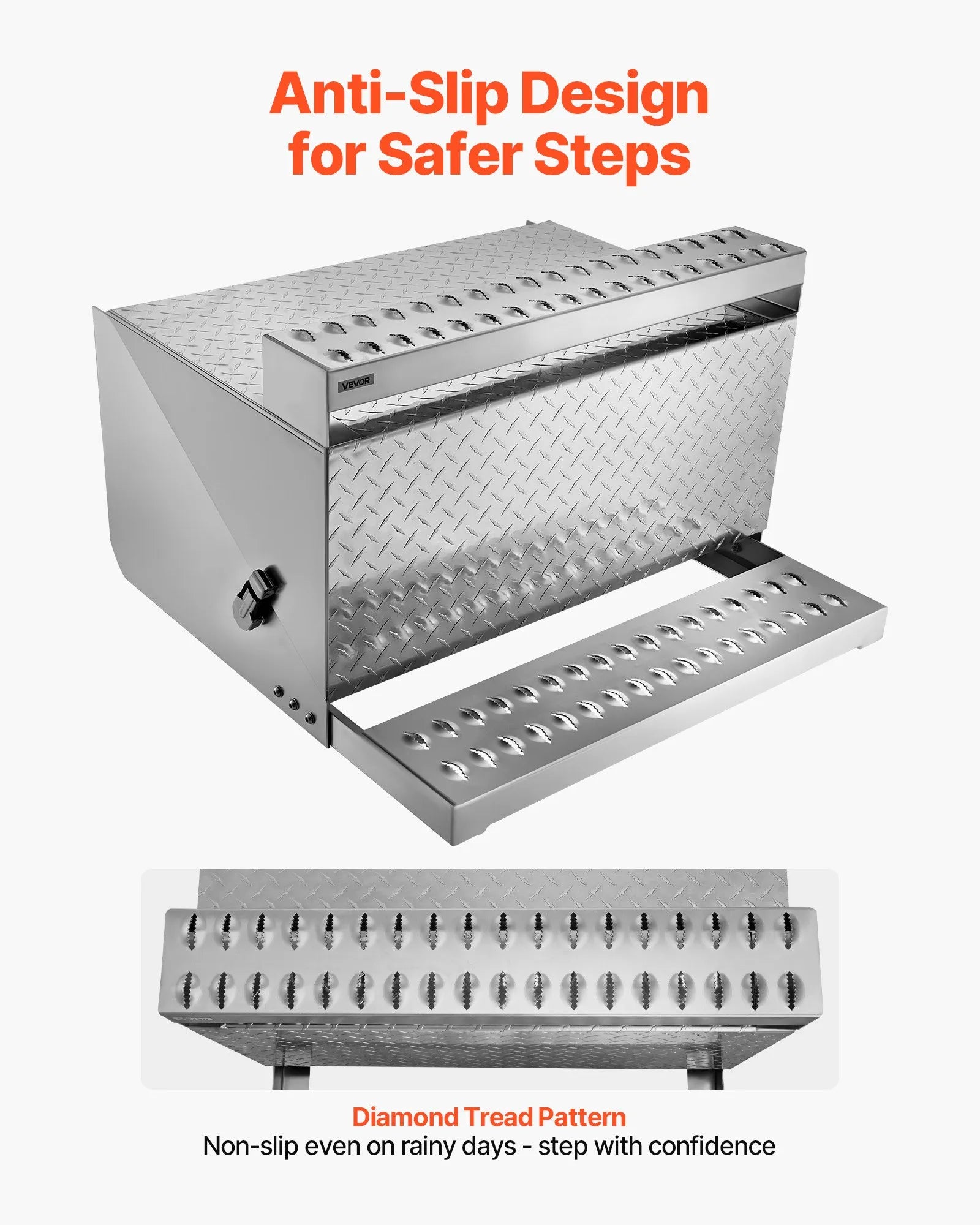 Semi-Truck Step Tool Box, 31" x 30" x 19" Heavy-Duty Aluminum Diamond Plate Toolbox, Waterproof Cab Entry Step Storage Box with Shock-Absorbing Latch for Flatbed, Crane, and Semi Trucks
