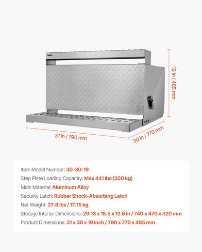 Semi-Truck Step Tool Box, 31" x 30" x 19" Heavy-Duty Aluminum Diamond Plate Toolbox, Waterproof Cab Entry Step Storage Box with Shock-Absorbing Latch for Flatbed, Crane, and Semi Trucks