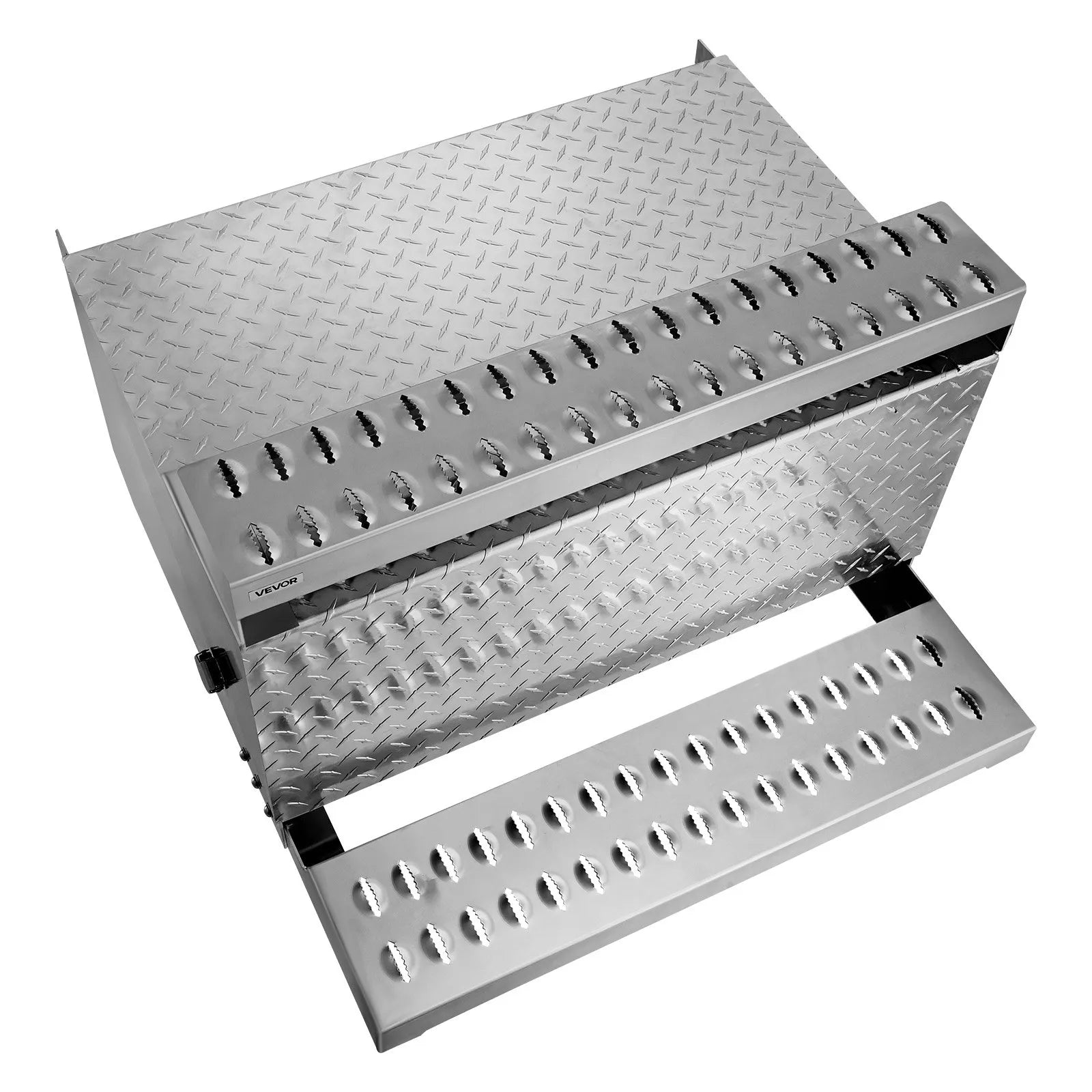 Semi-Truck Step Tool Box, 31" x 30" x 19" Heavy-Duty Aluminum Diamond Plate Toolbox, Waterproof Cab Entry Step Storage Box with Shock-Absorbing Latch for Flatbed, Crane, and Semi Trucks