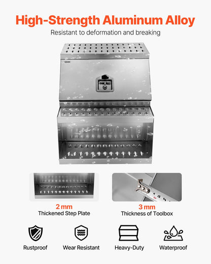 Semi-Truck Step Tool Box, 24" x 27.5" x 25.4" Heavy-Duty Aluminum Side Mount Toolbox, Waterproof Side Storage Saddle Step Box with T-Handle Lock & Keys for Semi Trucks and Flatbed Trailers