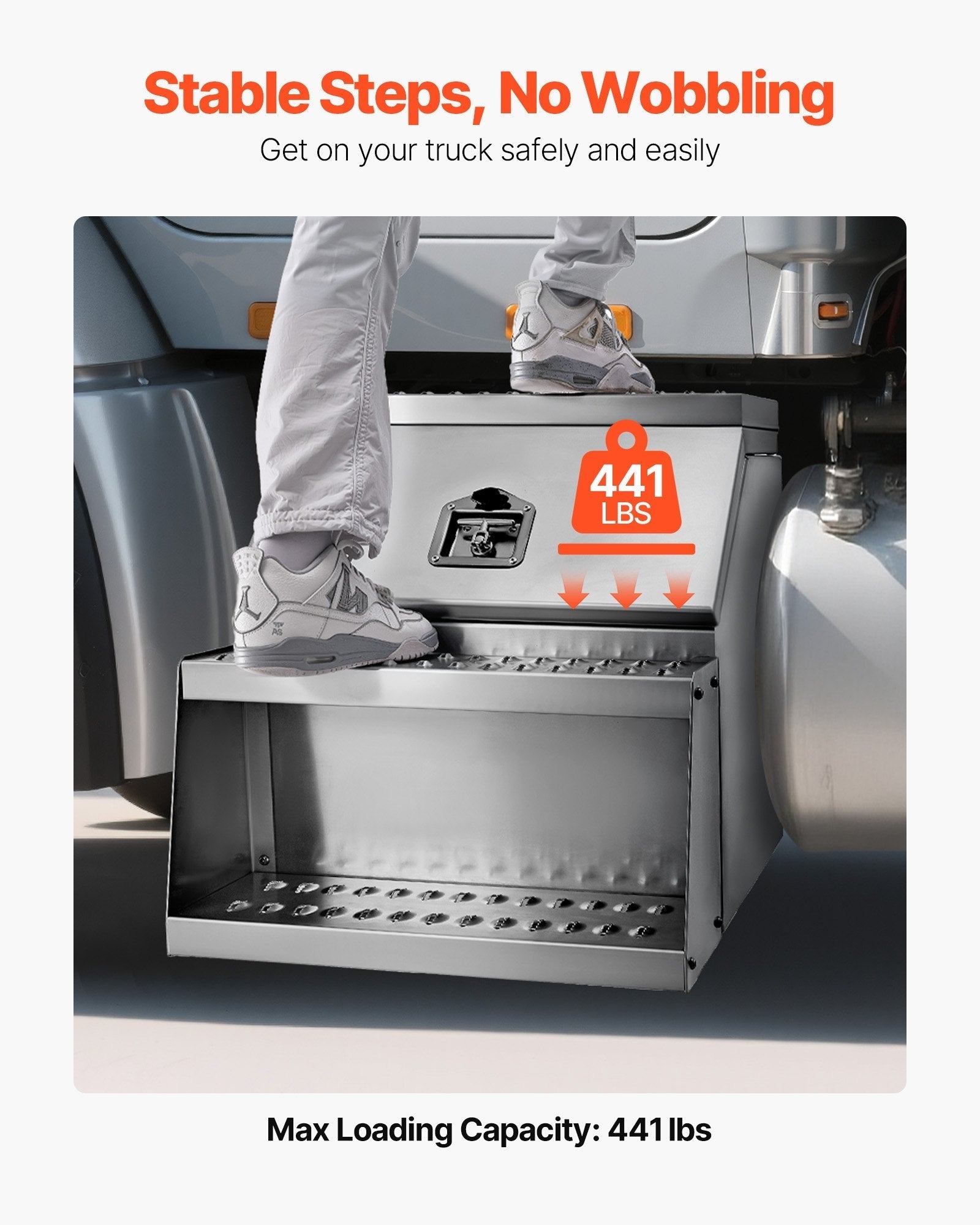 Semi-Truck Step Tool Box, 24" x 27.5" x 25.4" Heavy-Duty Aluminum Side Mount Toolbox, Waterproof Side Storage Saddle Step Box with T-Handle Lock & Keys for Semi Trucks and Flatbed Trailers