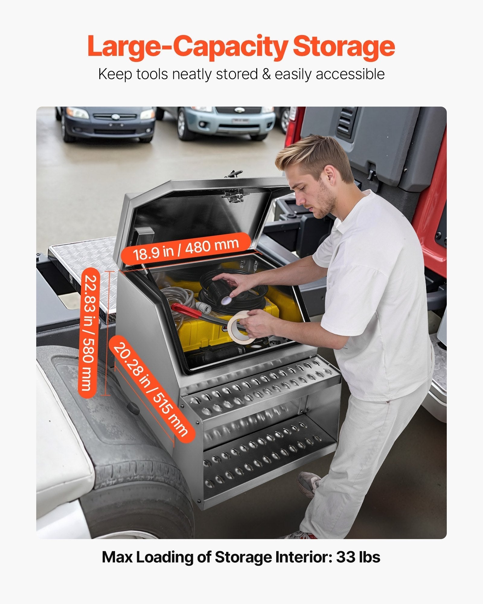 Semi-Truck Step Tool Box, 24" x 27.5" x 25.4" Heavy-Duty Aluminum Side Mount Toolbox, Waterproof Side Storage Saddle Step Box with T-Handle Lock & Keys for Semi Trucks and Flatbed Trailers