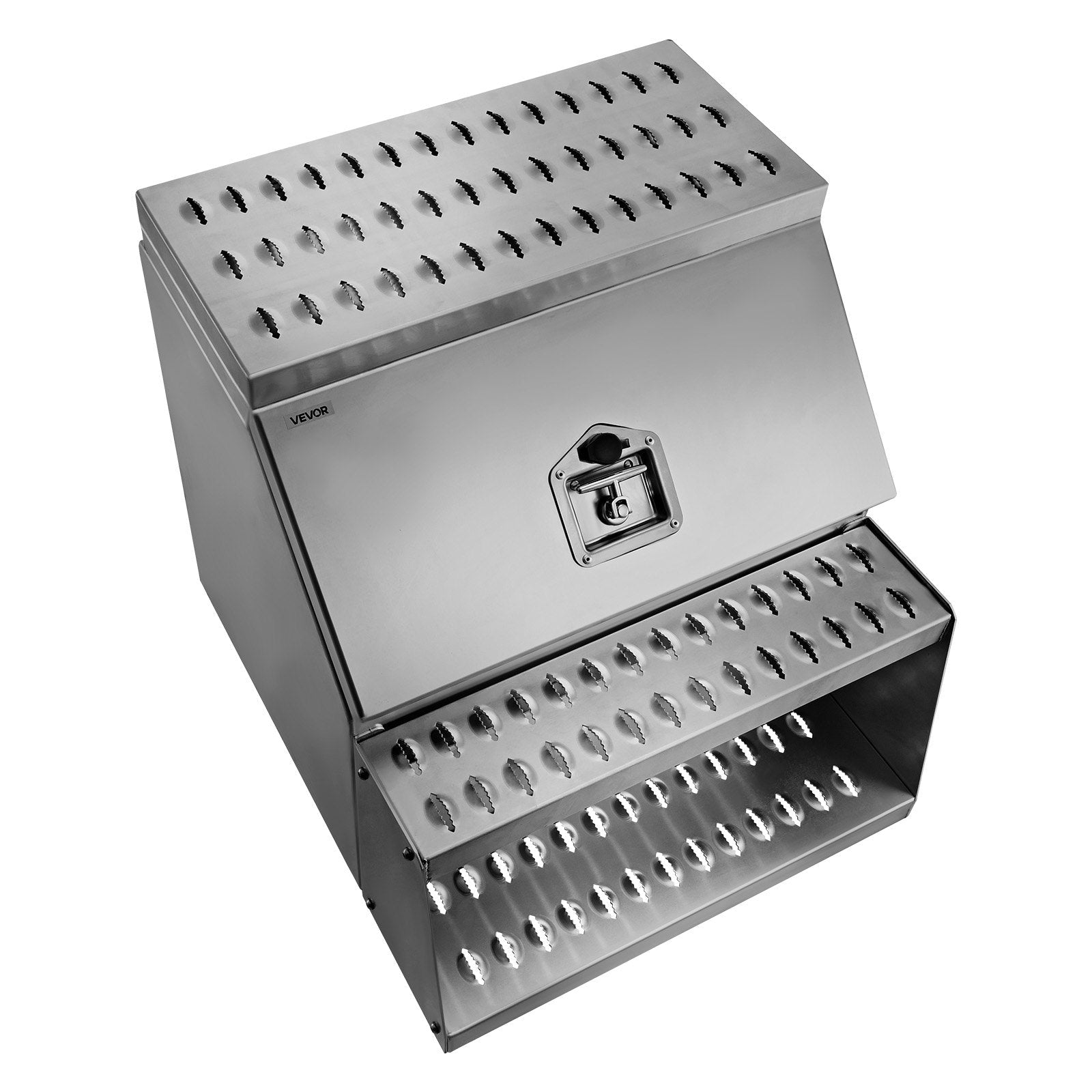 Semi-Truck Step Tool Box, 24" x 27.5" x 25.4" Heavy-Duty Aluminum Side Mount Toolbox, Waterproof Side Storage Saddle Step Box with T-Handle Lock & Keys for Semi Trucks and Flatbed Trailers