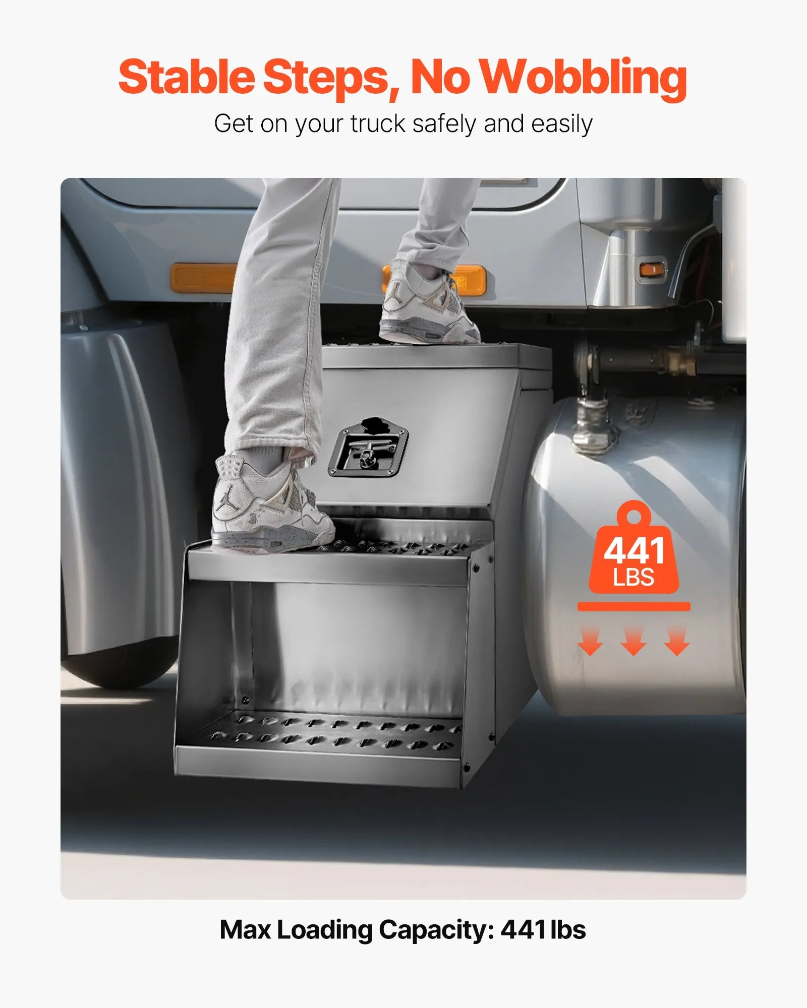 Semi-Truck Step Tool Box, 18" x 27.5" x 25.4" Heavy-Duty Aluminum Side Mount Toolbox, Waterproof Side Storage Saddle Step Box with T-Handle Lock & Keys for Semi Trucks and Flatbed Trailers