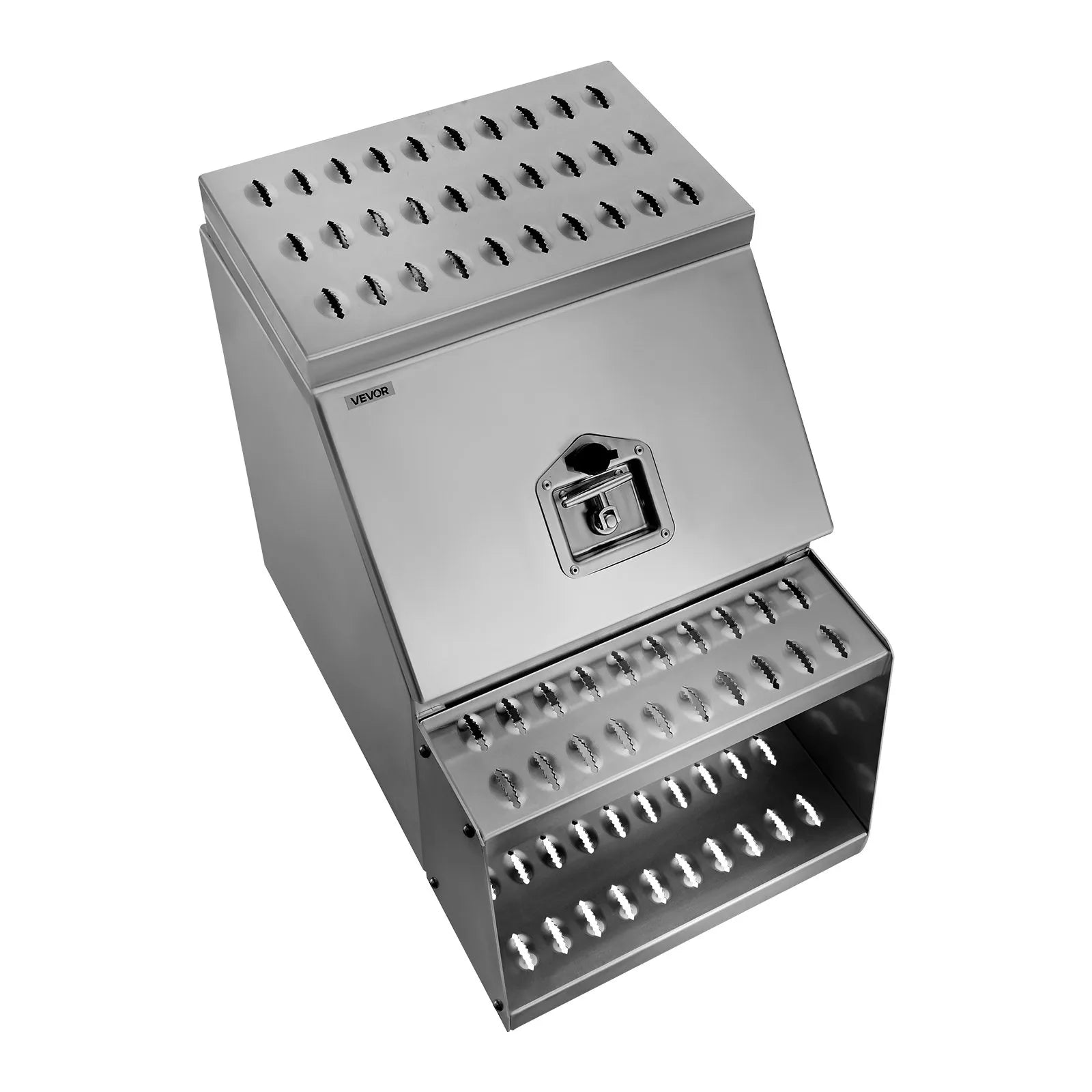 Semi-Truck Step Tool Box, 18" x 27.5" x 25.4" Heavy-Duty Aluminum Side Mount Toolbox, Waterproof Side Storage Saddle Step Box with T-Handle Lock & Keys for Semi Trucks and Flatbed Trailers