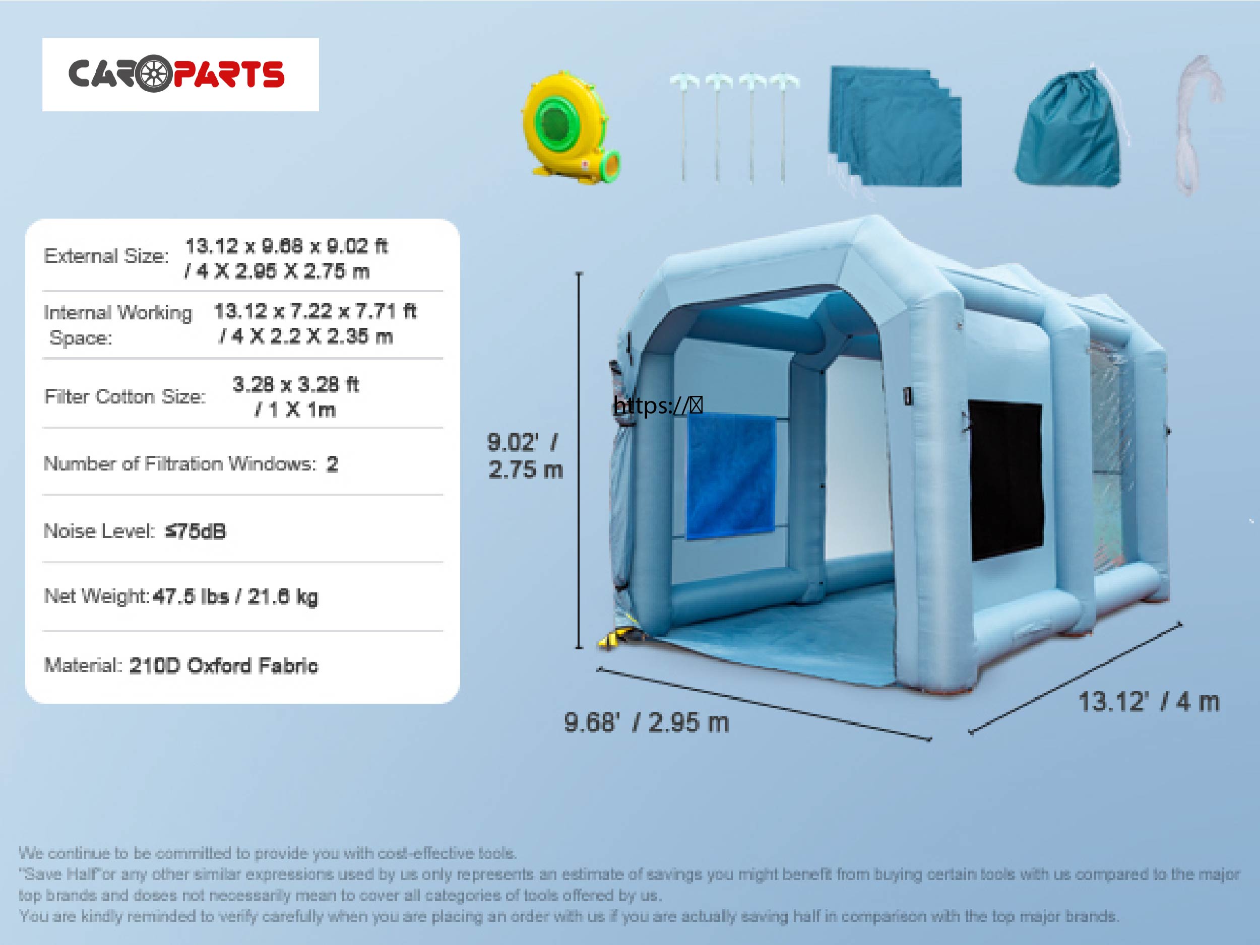 Inflatable Paint Booth, 13x10x9ft Inflatable Spray Booth, 950W High Powerful Blowers Spray Booth Tent us_CQ13109FT950WSOKVV1_original_img-v9_inflatable-paint-booth-f6