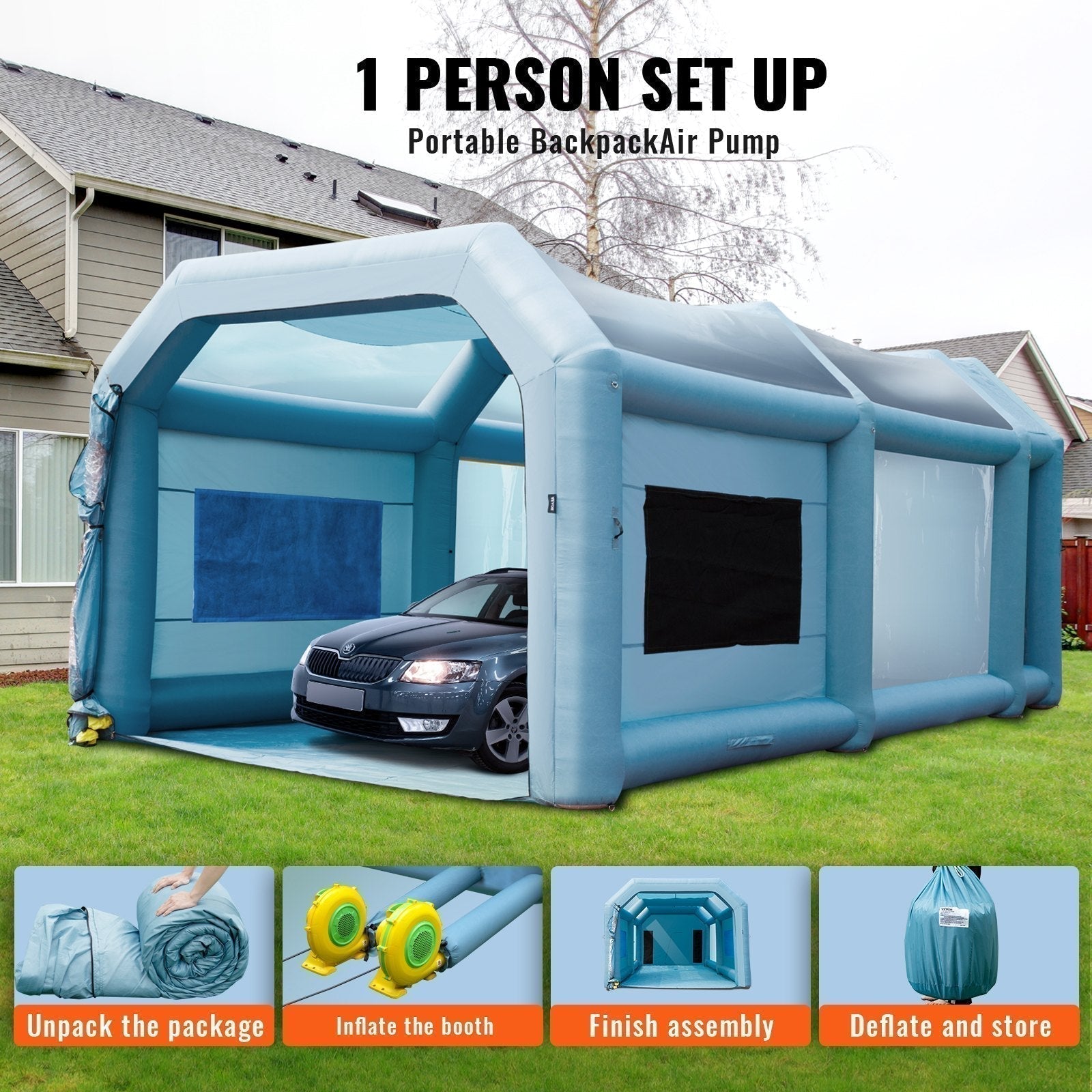 Inflatable Paint Booth, 28x16x11ft Inflatable Spray Booth, High Powerful 750W+950W Blowers Spray Booth Tent us_CQSPQFLSS2816PT98V1_original_img-v4_inflatable-paint-booth-f4