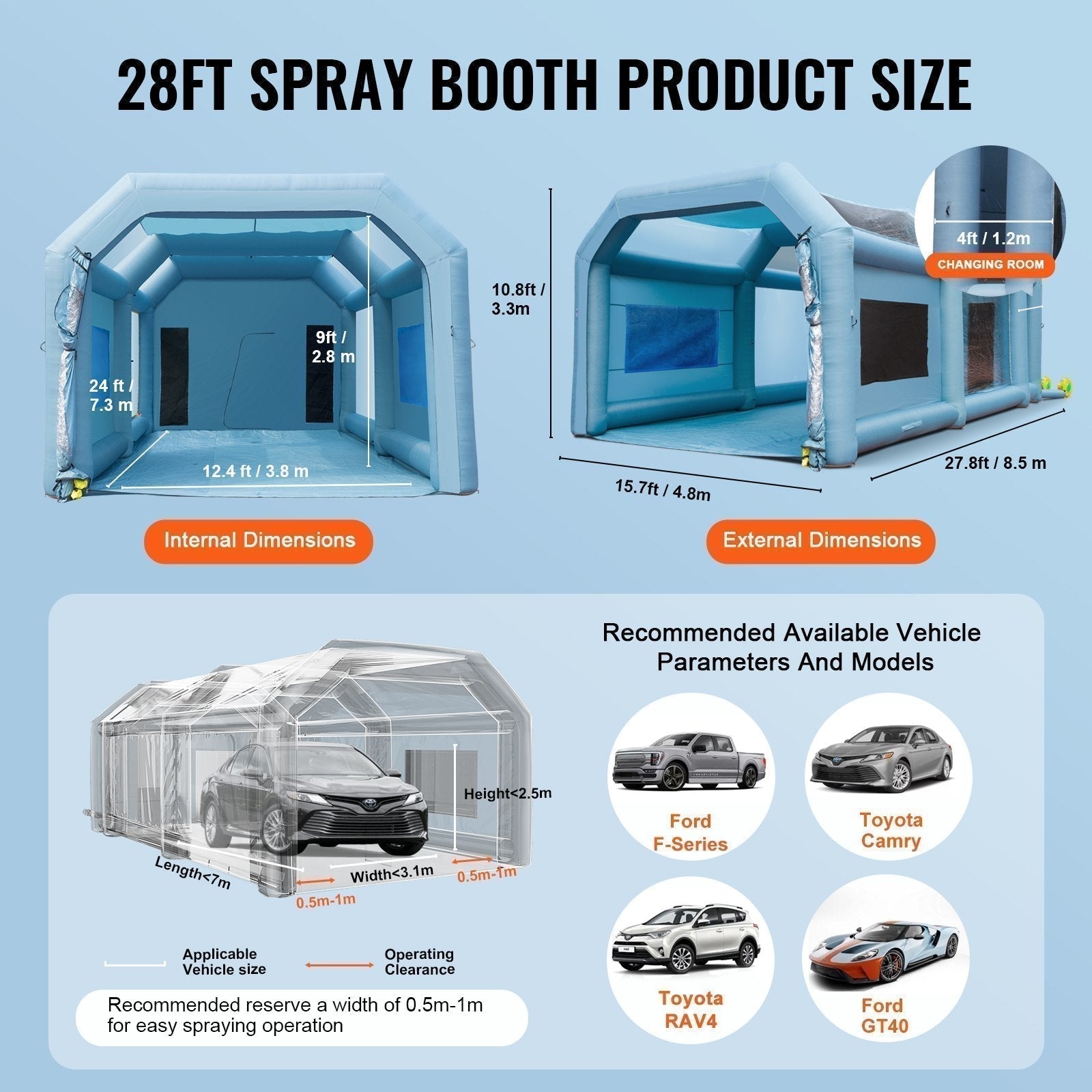 Inflatable Paint Booth, 28x16x11ft Inflatable Spray Booth, High Powerful 750W+950W Blowers Spray Booth Tent us_CQSPQFLSS2816PT98V1_original_img-v4_inflatable-paint-booth-m100-1.12