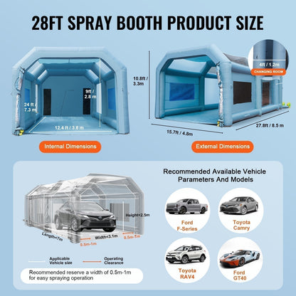 Inflatable Paint Booth, 28x16x11ft Inflatable Spray Booth, High Powerful 750W+950W Blowers Spray Booth Tent us_CQSPQFLSS2816PT98V1_original_img-v4_inflatable-paint-booth-m100-1.12