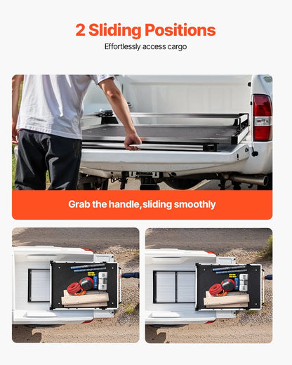 Sliding Truck Bed Organizer, 58 x 41 Inch Heavy-Duty Truck Bed Storage Drawer with 1000 lbs Capacity, 6 Movable Rings for Cargo Securing, 2-Position Slide-Out Tray for Pickup Trucks