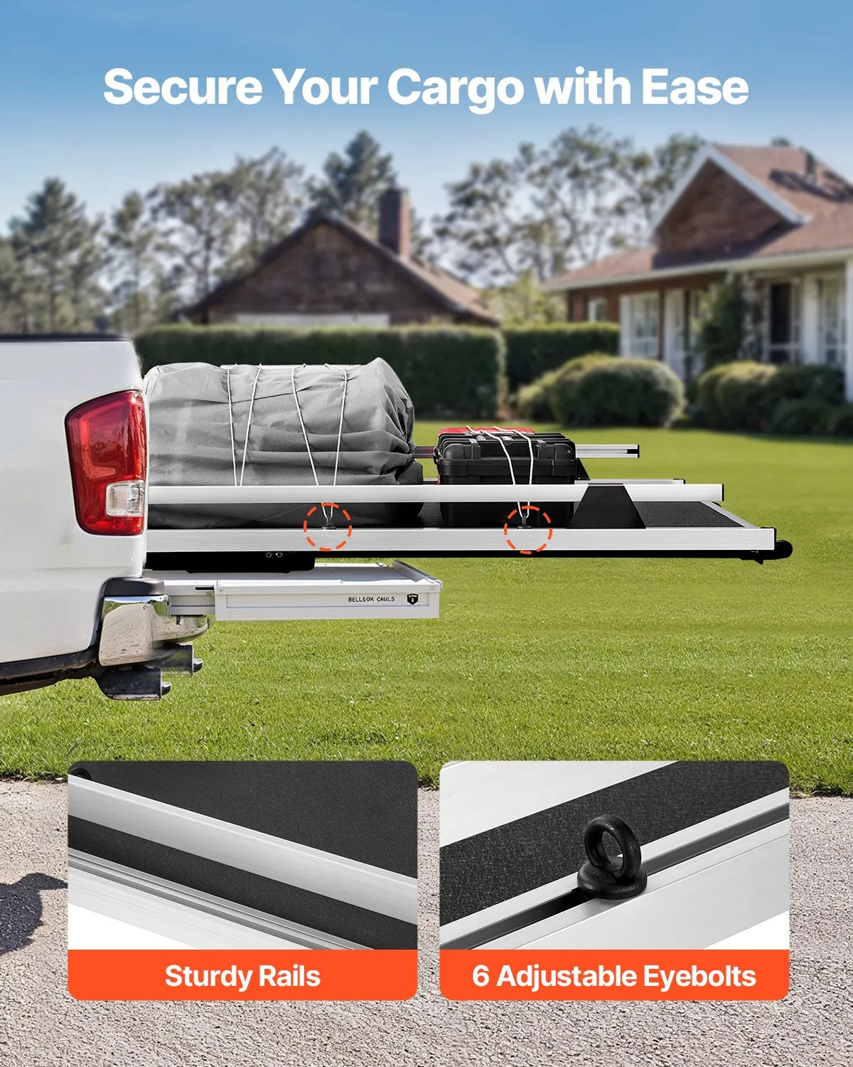 Sliding Truck Bed Organizer, 58 x 41 Inch Heavy-Duty Truck Bed Storage Drawer with 1000 lbs Capacity, 6 Movable Rings for Cargo Securing, 2-Position Slide-Out Tray for Pickup Trucks