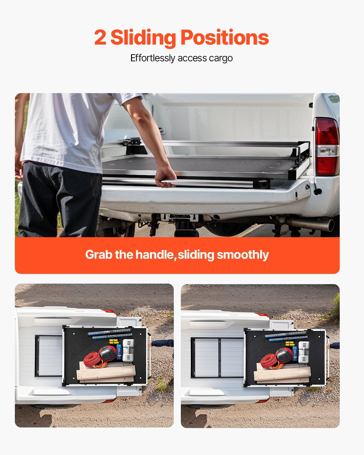 Sliding Truck Bed Organizer, 63 x 47 Inch Heavy-Duty Truck Bed Storage Drawer with 1000 lbs Capacity, 6 Movable Rings for Cargo Securing, 2-Position Slide-Out Tray for Pickup Trucks