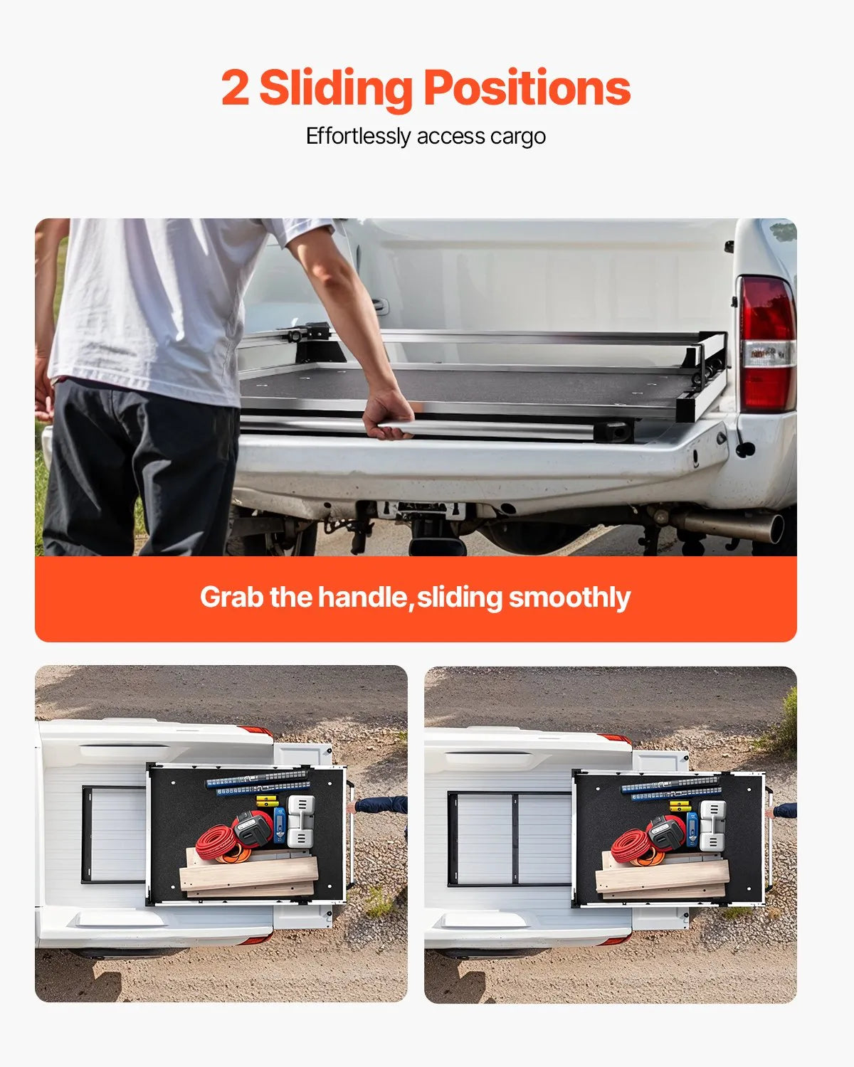 Sliding Truck Bed Organizer, 65 x 48 Inch Heavy-Duty Truck Bed Storage Drawer with 1000 lbs Capacity, 6 Movable Rings for Cargo Securing, 2-Position Slide-Out Tray for Pickup Trucks
