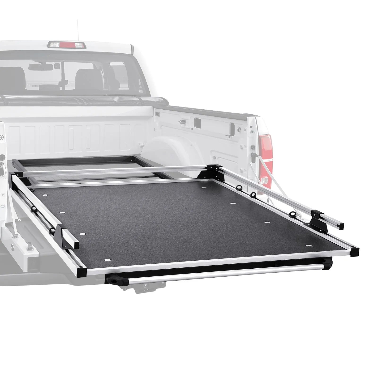 Sliding Truck Bed Organizer, 65 x 48 Inch Heavy-Duty Truck Bed Storage Drawer with 1000 lbs Capacity, 6 Movable Rings for Cargo Securing, 2-Position Slide-Out Tray for Pickup Trucks