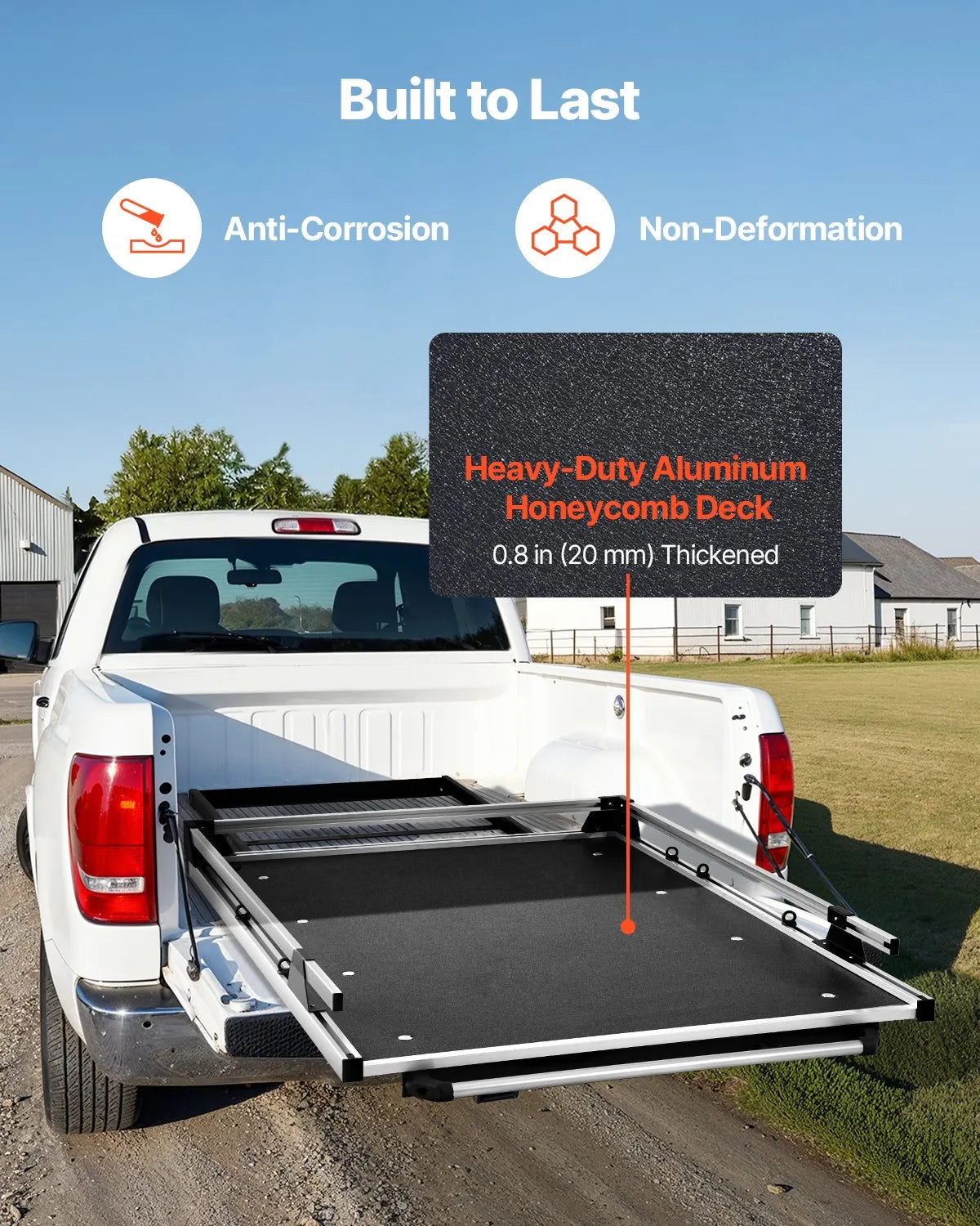 Sliding Truck Bed Organizer, 68 x 48 Inch Heavy-Duty Truck Bed Storage Drawer with 1000 lbs Capacity, 6 Movable Rings for Cargo Securing, 2-Position Slide-Out Tray for Pickup Trucks