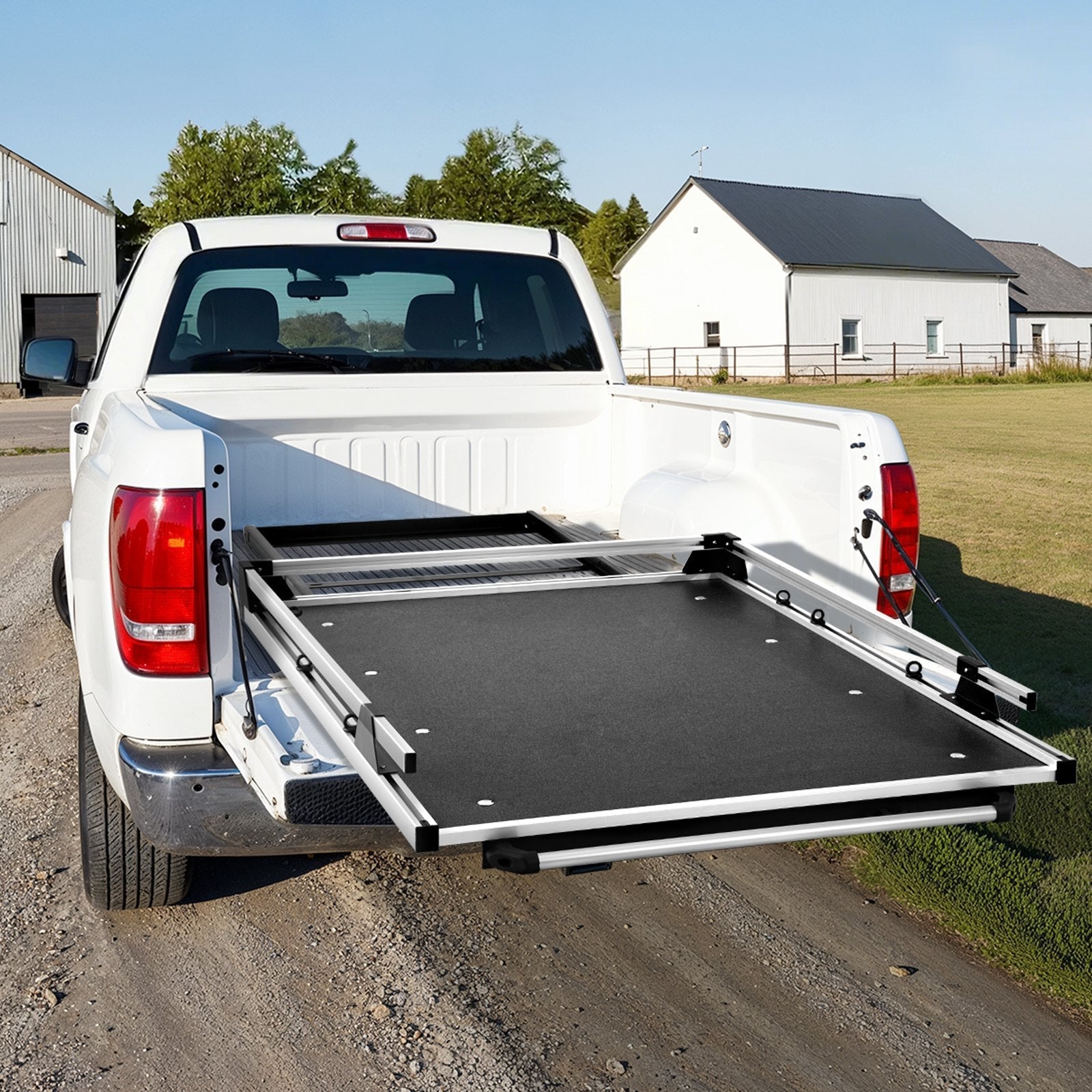 Sliding Truck Bed Organizer, 75 x 48 Inch Heavy-Duty Truck Bed Storage Drawer with 1000 lbs Capacity, 6 Movable Rings for Cargo Securing, 2-Position Slide-Out Tray for Pickup Trucks