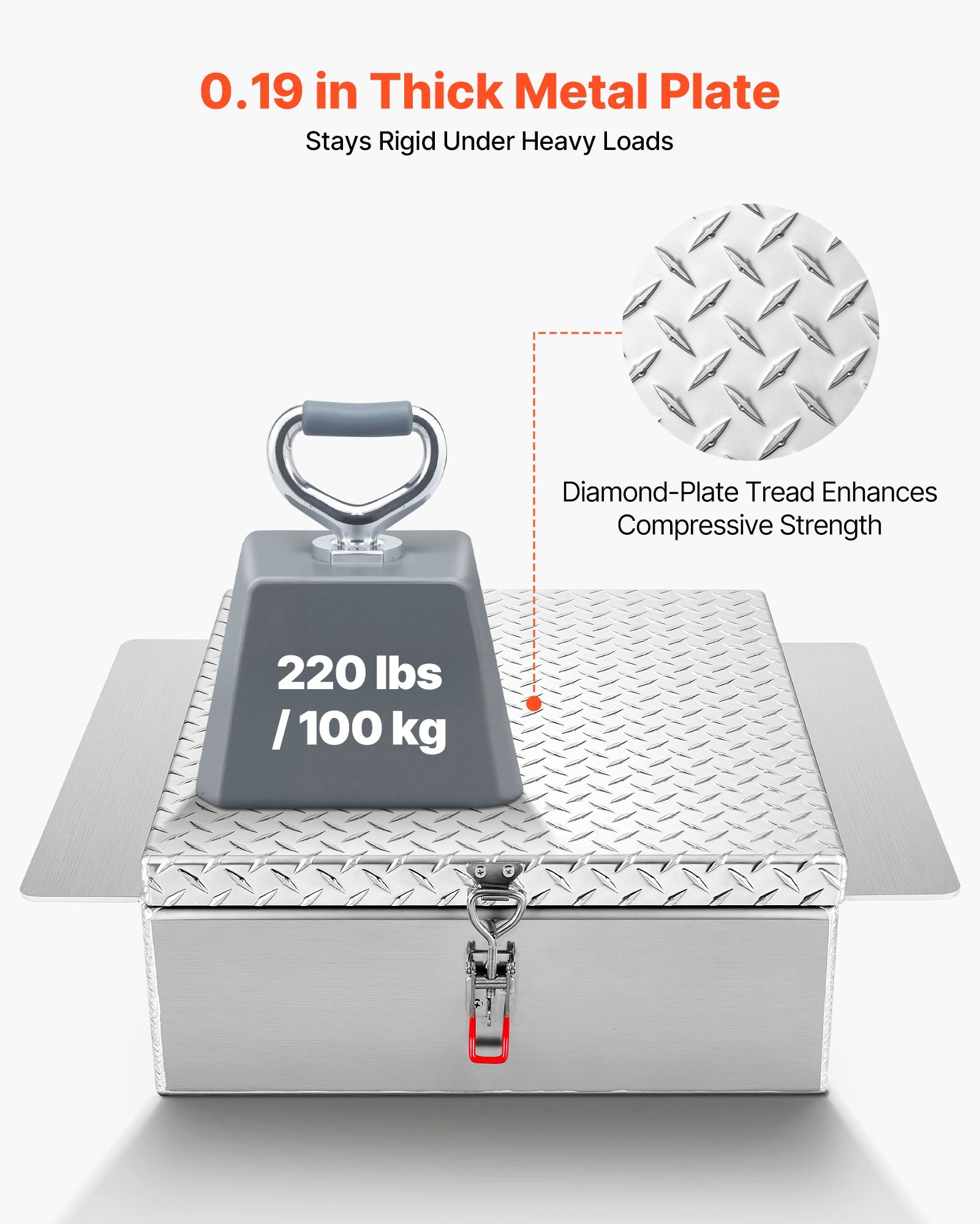 Truck Bed Tool Box, Heavy-Duty Aluminum Chest Toolbox with Diamond Plate, Storage Organizer Supports Up to 220 lbs, Ideal for Pickup Trucks, RVs, and Trailers, 30.3 x 24 x 9 in
