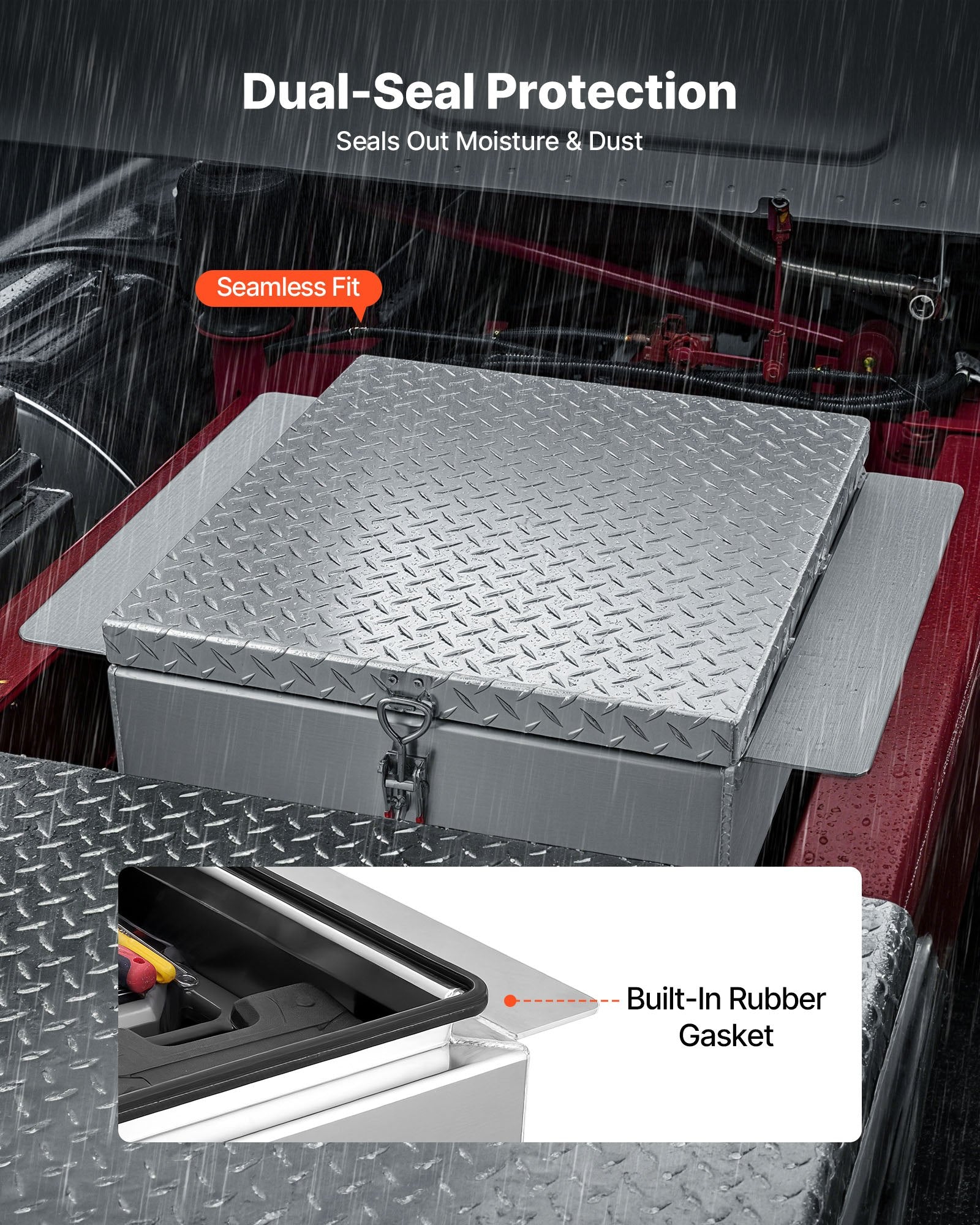 Truck Bed Tool Box, Heavy-Duty Aluminum Chest Toolbox with Diamond Plate, Storage Organizer Supports Up to 220 lbs, Ideal for Pickup Trucks, RVs, and Trailers, 30.3 x 24 x 9 in