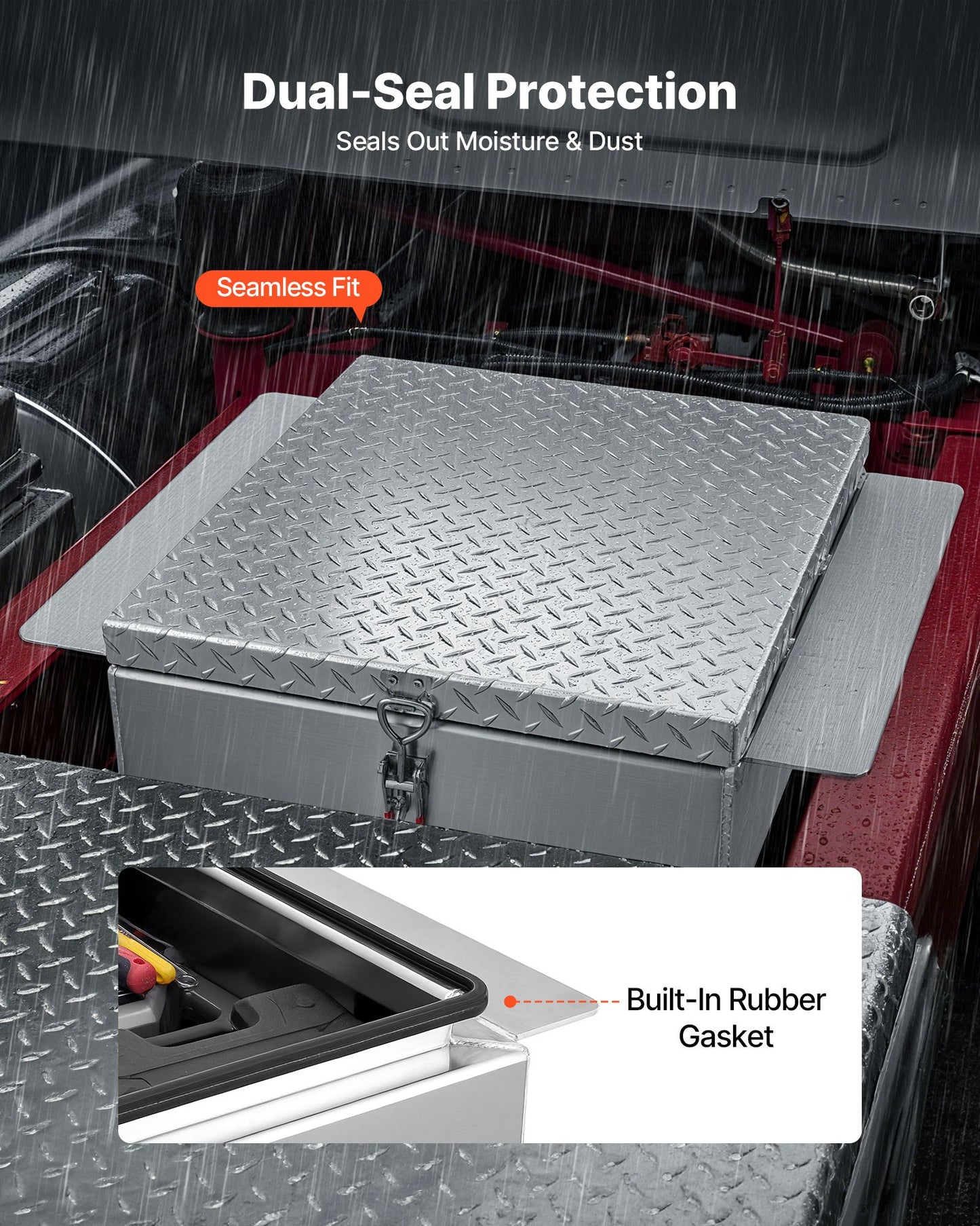 Truck Bed Tool Box, Heavy-Duty Aluminum Chest Toolbox with Diamond Plate, Storage Organizer Supports Up to 220 lbs, Ideal for Pickup Trucks, RVs, and Trailers, 30.3 x 24 x 9 in