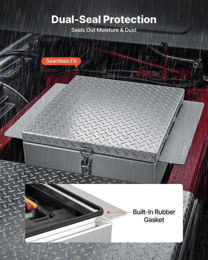 Truck Bed Tool Box, Heavy-Duty Aluminum Chest Toolbox with Diamond Plate, Storage Organizer Supports Up to 220 lbs, Ideal for Pickup Trucks, RVs, and Trailers, 30.3 x 24 x 9 in