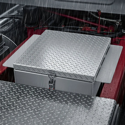 Truck Bed Tool Box, Heavy-Duty Aluminum Chest Toolbox with Diamond Plate, Storage Organizer Supports Up to 220 lbs, Ideal for Pickup Trucks, RVs, and Trailers, 30.3 x 24 x 9 in