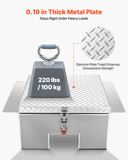 Truck Bed Tool Box, Heavy-Duty Aluminum Chest Toolbox with Diamond Plate, Storage Organizer Supports Up to 220 lbs, Ideal for Pickup Trucks, RVs, and Trailers, 30.3 x 24 x 12.2 in