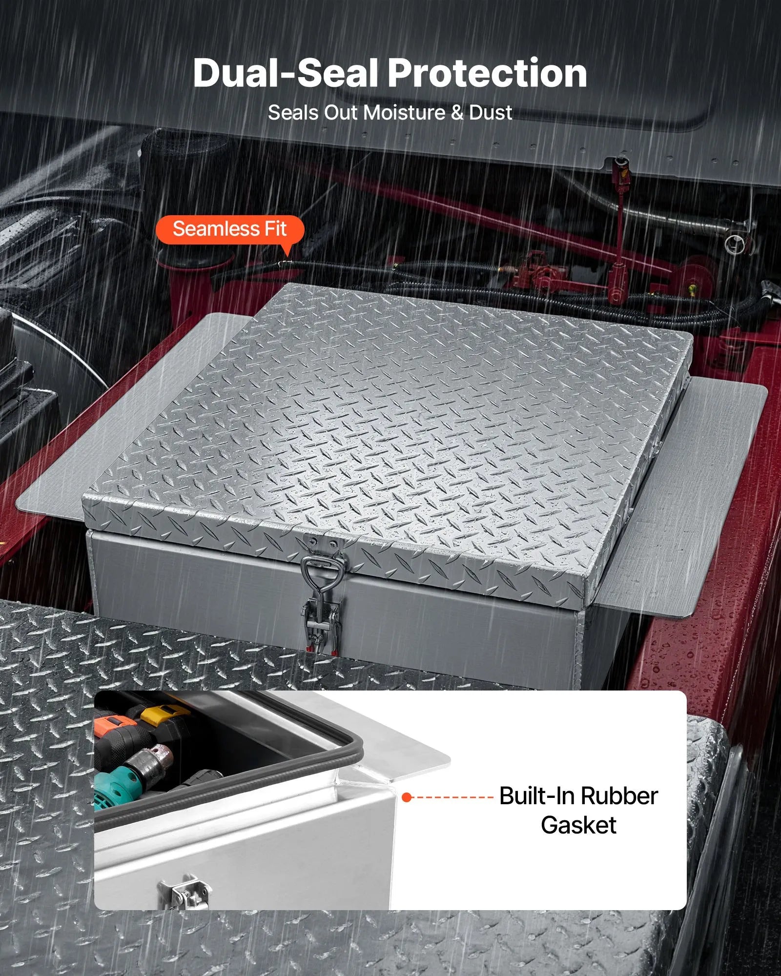 Truck Bed Tool Box, Heavy-Duty Aluminum Chest Toolbox with Diamond Plate, Storage Organizer Supports Up to 220 lbs, Ideal for Pickup Trucks, RVs, and Trailers, 30.3 x 24 x 12.2 in