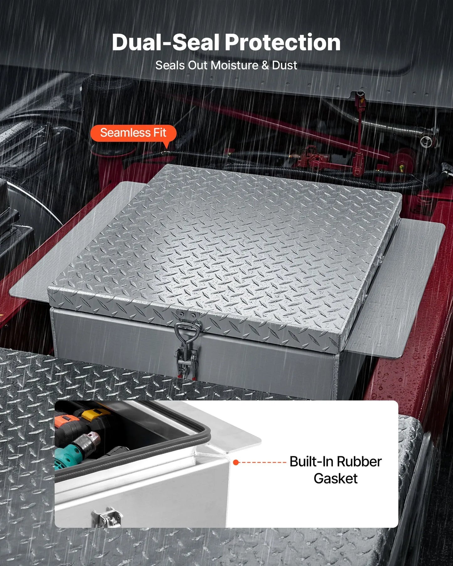 Truck Bed Tool Box, Heavy-Duty Aluminum Chest Toolbox with Diamond Plate, Storage Organizer Supports Up to 220 lbs, Ideal for Pickup Trucks, RVs, and Trailers, 30.3 x 24 x 12.2 in