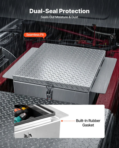 Truck Bed Tool Box, Heavy-Duty Aluminum Chest Toolbox with Diamond Plate, Storage Organizer Supports Up to 220 lbs, Ideal for Pickup Trucks, RVs, and Trailers, 30.3 x 24 x 12.2 in