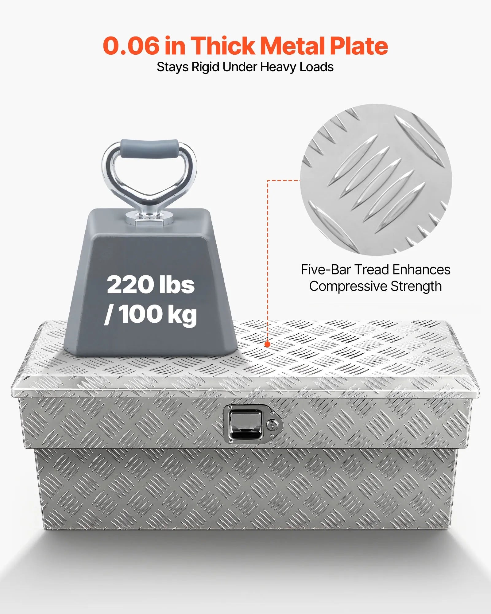 Truck Bed Side Tool Box, Heavy-Duty Aluminum Step Toolbox with Tread Pattern, Storage Chest Organizer with Lock and Key, Ideal for Pickup Trucks, RVs, and Trailers, 34 x 12 x 15.4 in