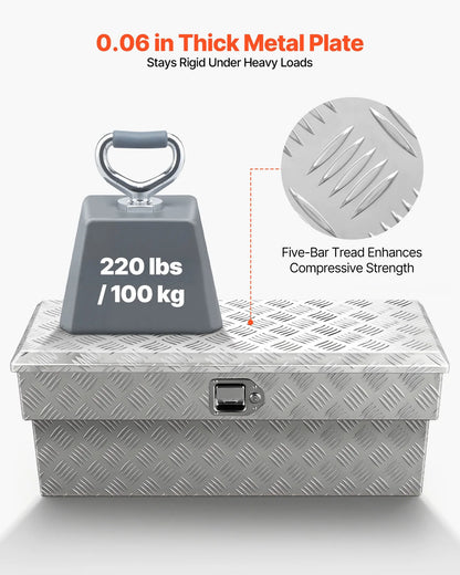 Truck Bed Side Tool Box, Heavy-Duty Aluminum Step Toolbox with Tread Pattern, Storage Chest Organizer with Lock and Key, Ideal for Pickup Trucks, RVs, and Trailers, 34 x 12 x 15.4 in