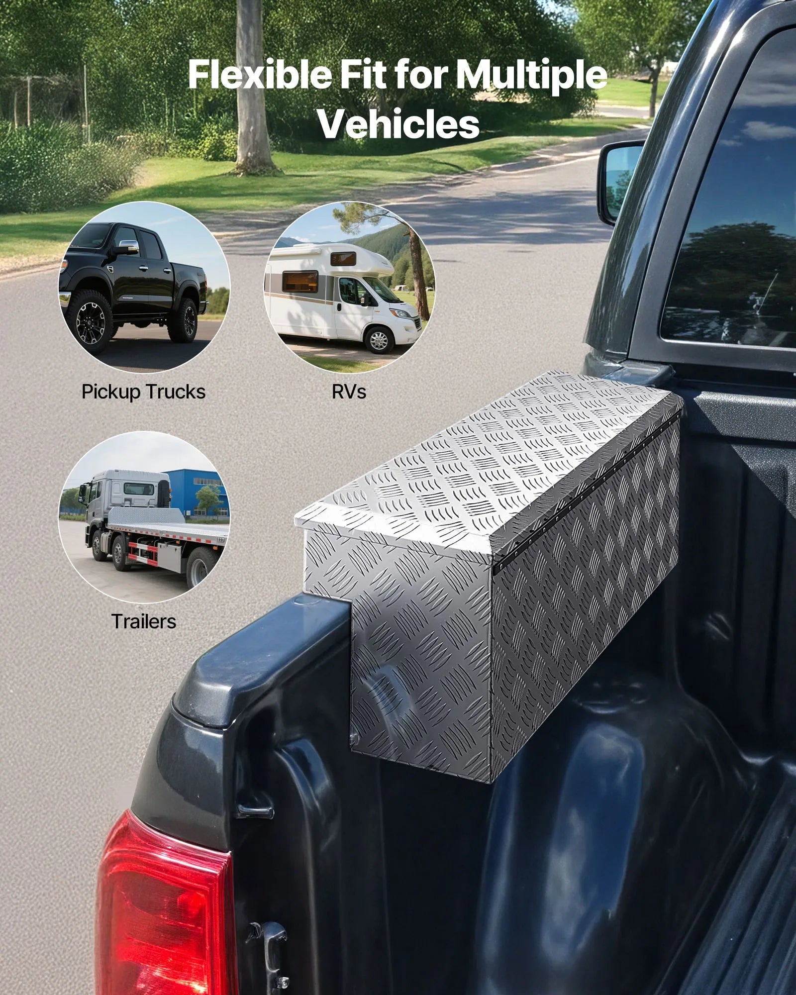 Truck Bed Side Tool Box, Heavy-Duty Aluminum Step Toolbox with Tread Pattern, Storage Chest Organizer with Lock and Key, Ideal for Pickup Trucks, RVs, and Trailers, 34 x 12 x 15.4 in