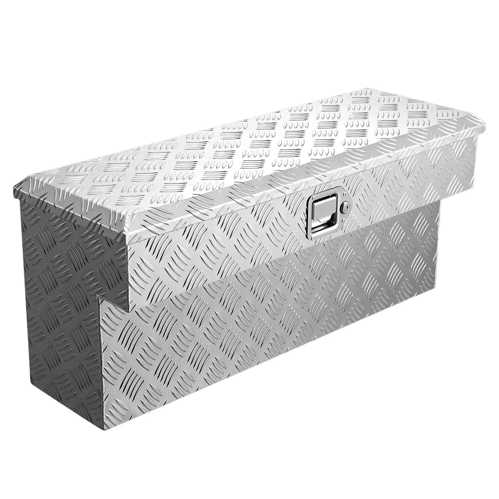 Truck Bed Side Tool Box, Heavy-Duty Aluminum Step Toolbox with Tread Pattern, Storage Chest Organizer with Lock and Key, Ideal for Pickup Trucks, RVs, and Trailers, 34 x 12 x 15.4 in