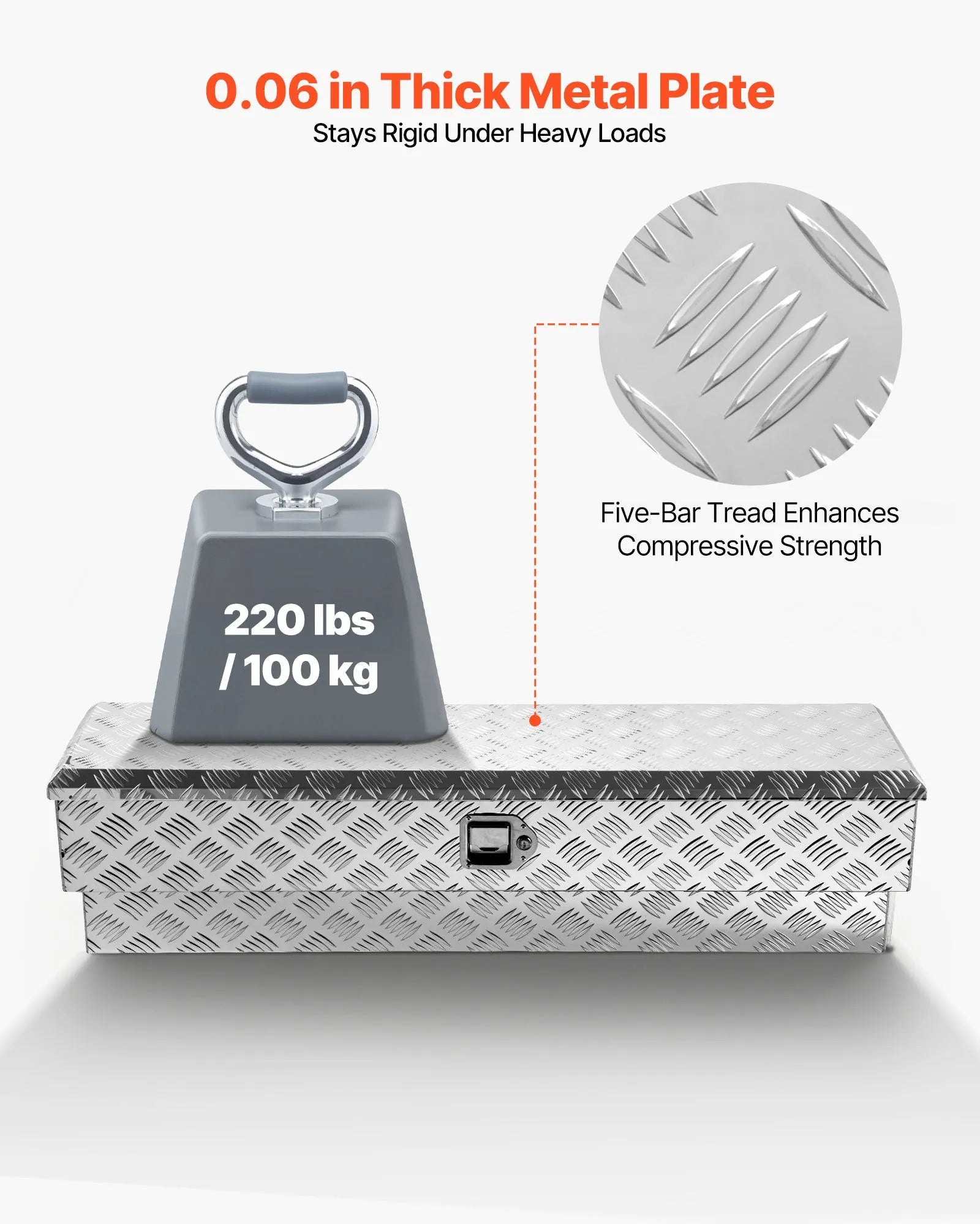 Truck Bed Tool Box, Heavy-Duty Aluminum Toolbox with Tread Pattern, Storage Chest Organizer with Lock and Key, Ideal for Pickup Trucks, RVs, and Trailers, 48 x 13.4 x 13 in