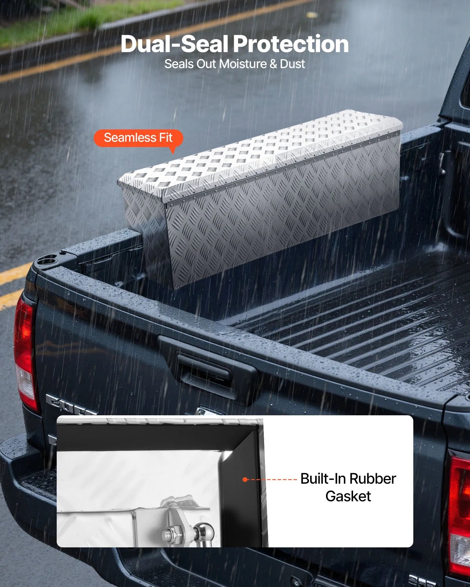 Truck Bed Tool Box, Heavy-Duty Aluminum Toolbox with Tread Pattern, Storage Chest Organizer with Lock and Key, Ideal for Pickup Trucks, RVs, and Trailers, 48 x 13.4 x 13 in
