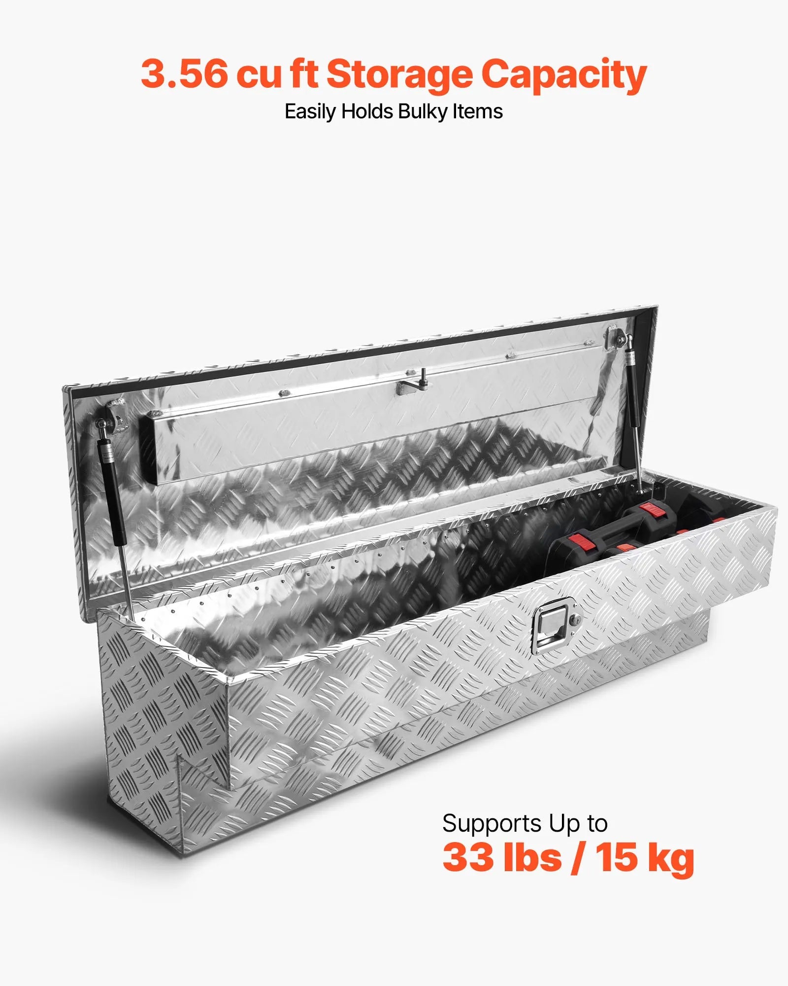Truck Bed Tool Box, Heavy-Duty Aluminum Toolbox with Tread Pattern, Storage Chest Organizer with Lock and Key, Ideal for Pickup Trucks, RVs, and Trailers, 48 x 13.4 x 13 in