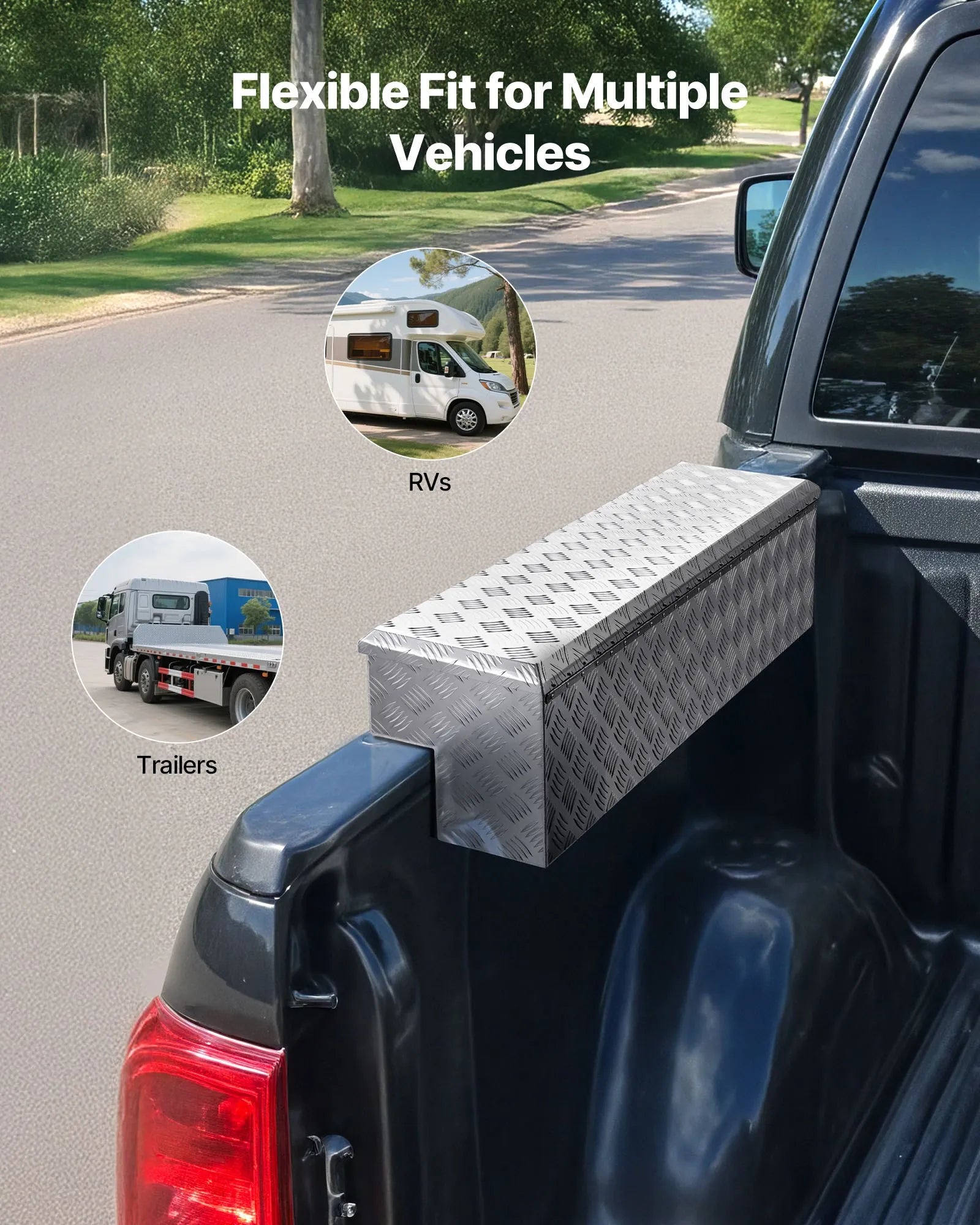 Truck Bed Tool Box, Heavy-Duty Aluminum Toolbox with Tread Pattern, Storage Chest Organizer with Lock and Key, Ideal for Pickup Trucks, RVs, and Trailers, 48 x 13.4 x 13 in