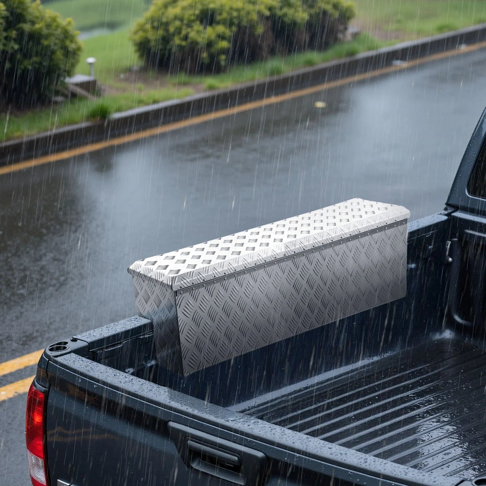 Truck Bed Tool Box, Heavy-Duty Aluminum Toolbox with Tread Pattern, Storage Chest Organizer with Lock and Key, Ideal for Pickup Trucks, RVs, and Trailers, 48 x 13.4 x 13 in