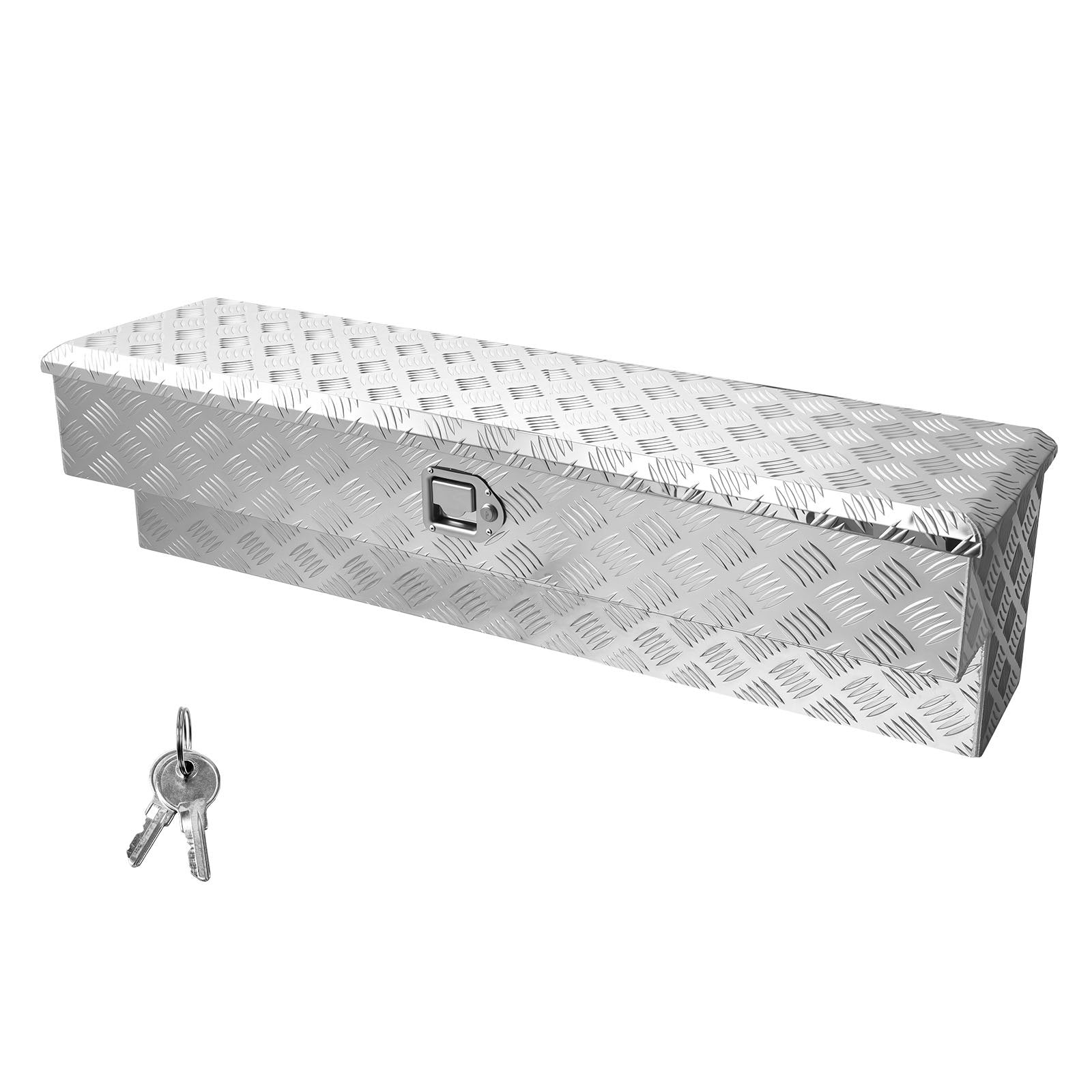 Truck Bed Tool Box, Heavy-Duty Aluminum Toolbox with Tread Pattern, Storage Chest Organizer with Lock and Key, Ideal for Pickup Trucks, RVs, and Trailers, 48 x 13.4 x 13 in