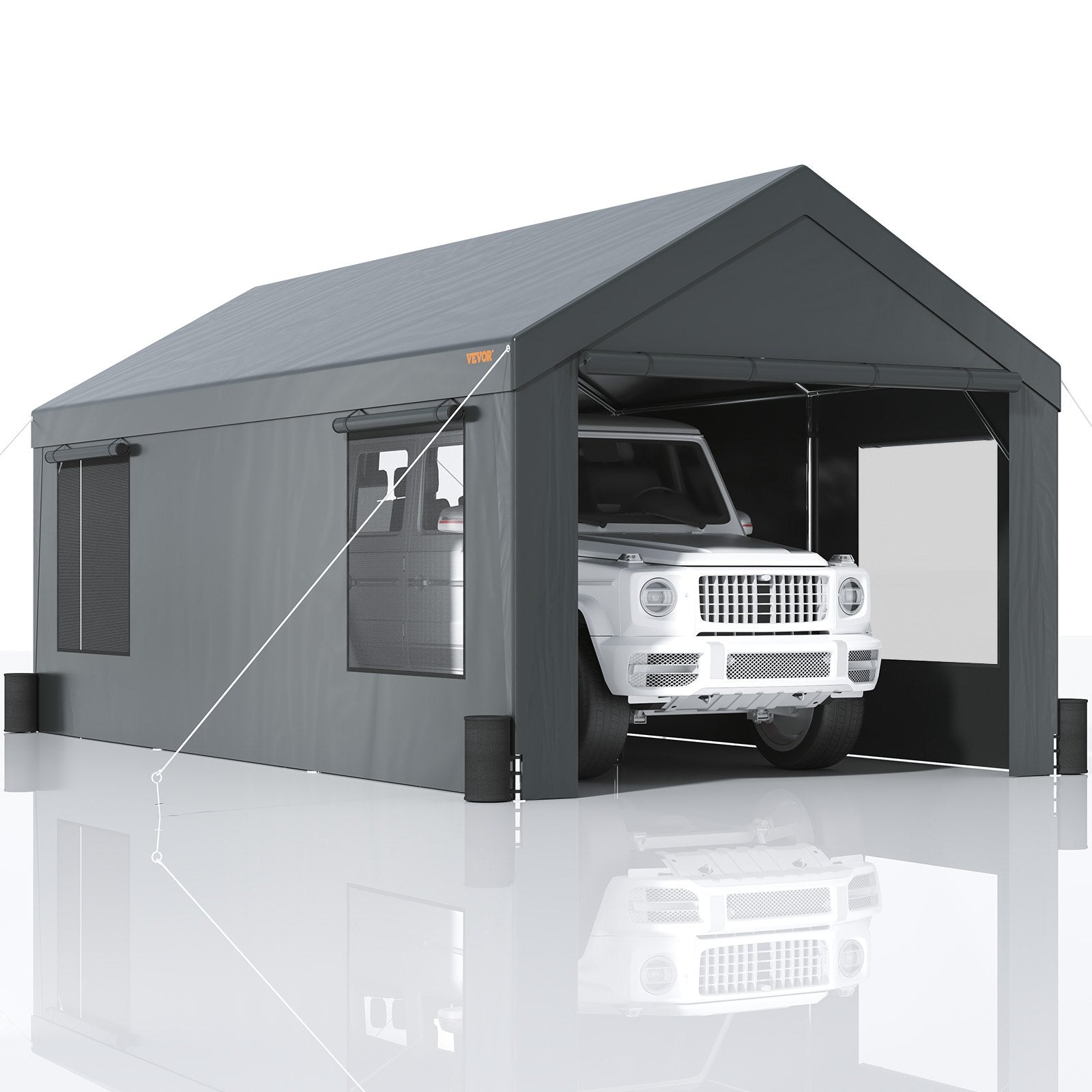 Heavy Duty 10x20ft Car Canopy, Outdoor Garage Shelter with Removable Sidewalls, Roll-up Ventilated Windows & Doors, UV Resistant Waterproof All-Season Gray 10'x20' 13'x20FT us_FBSJS810X20FT5MK7V0_original_img-v3_car-canopy-m100-1.2