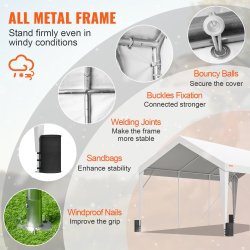 Carport, 10x20 ft Heavy Duty Car Canopy Garage Boat Shelter Party Tent with 8 Reinforced Poles and 4 Weight Bags us_KFSJS810X20FT3BYUV0_goods_img-v2_car-canopy-f3