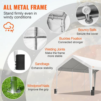 Carport, 10x20 ft Heavy Duty Car Canopy Garage Boat Shelter Party Tent with 8 Reinforced Poles and 4 Weight Bags us_KFSJS810X20FT3BYUV0_goods_img-v2_car-canopy-f3