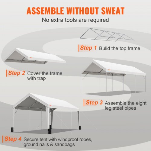 Carport, 10x20 ft Heavy Duty Car Canopy Garage Boat Shelter Party Tent with 8 Reinforced Poles and 4 Weight Bags us_KFSJS810X20FT3BYUV0_goods_img-v2_car-canopy-f5