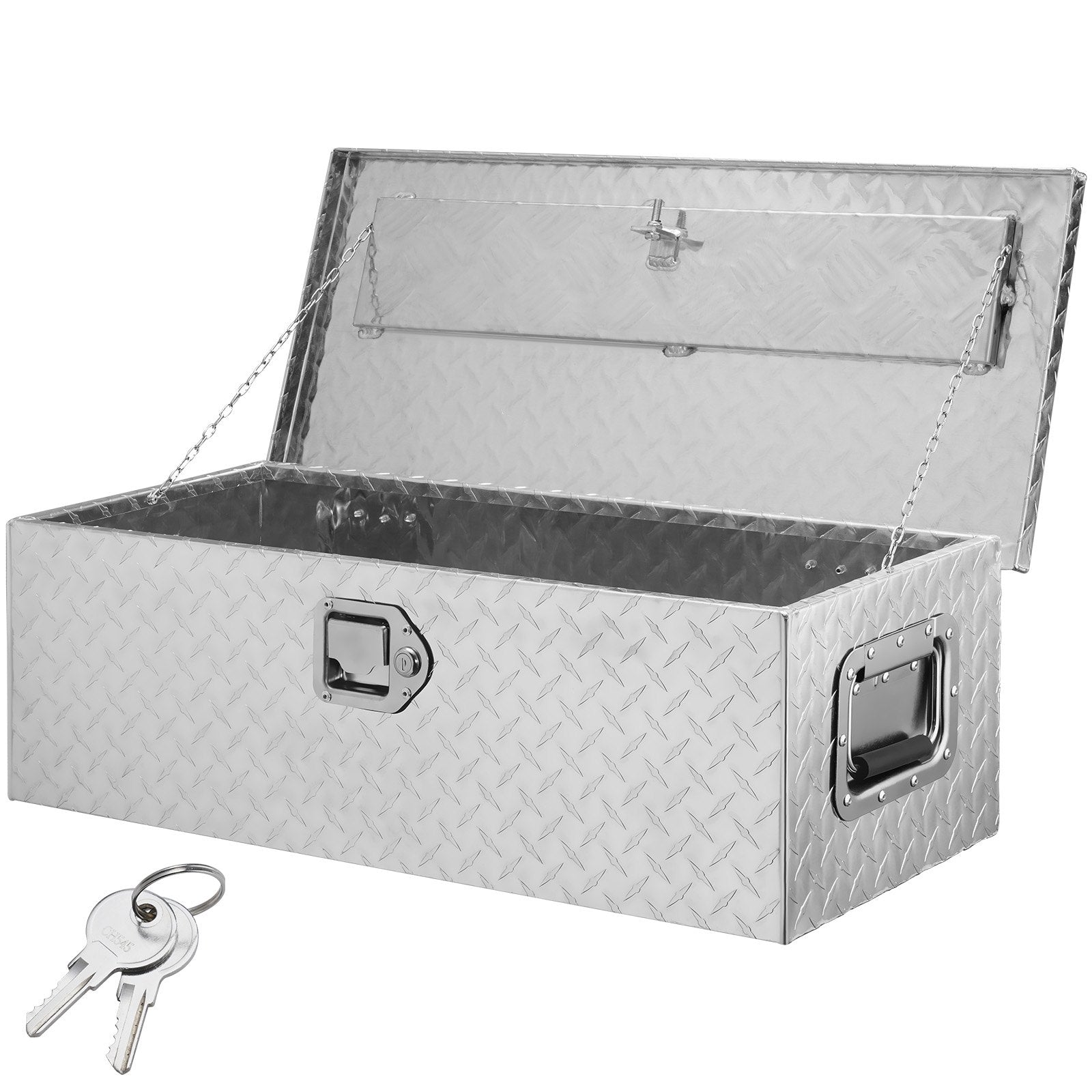 Heavy-Duty Aluminum Truck Bed Tool Box, Diamond Plate Toolbox with Side Handle and Lock Keys, Storage Chest Organizer for Pickup Truck, RV, and Trailer, 30 x 13 x 9.6 in