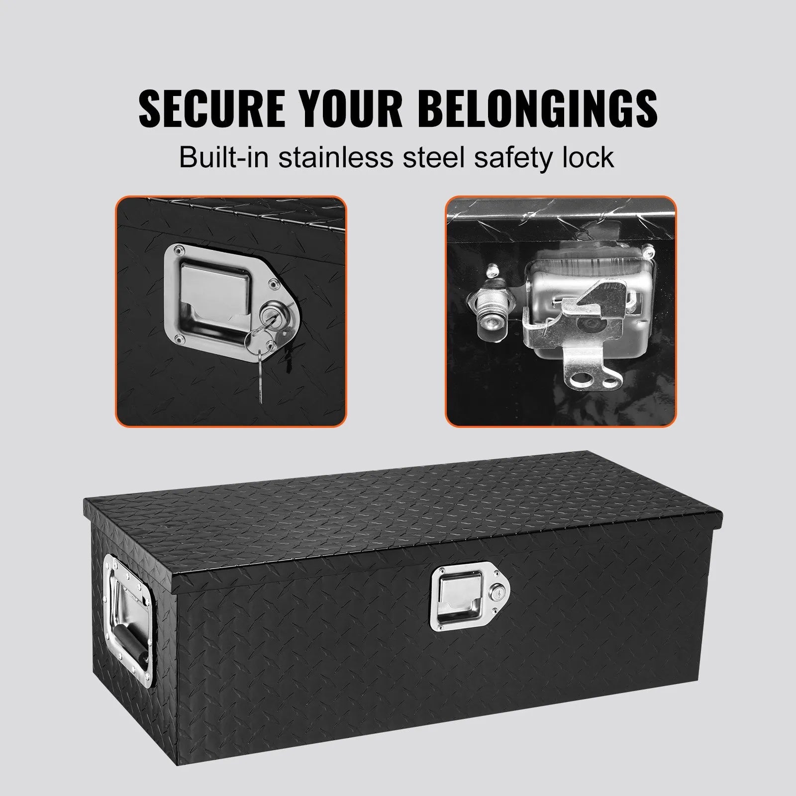 Heavy-Duty Aluminum Truck Bed Tool Box, Diamond Plate Toolbox with Side Handle and Lock Keys, Storage Chest Organizer for Pickup Truck, RV, and Trailer, 30 x 13 x 9.6 in