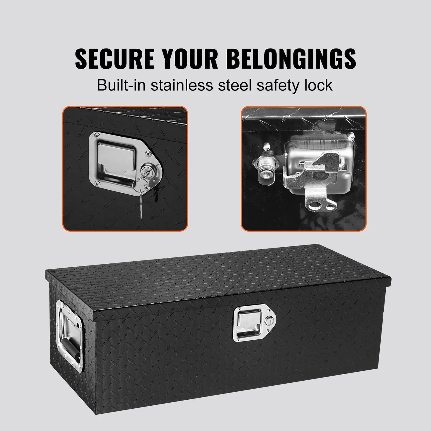 Heavy-Duty Aluminum Truck Bed Tool Box, Diamond Plate Toolbox with Side Handle and Lock Keys, Storage Chest Organizer for Pickup Truck, RV, and Trailer, 30 x 13 x 9.6 in