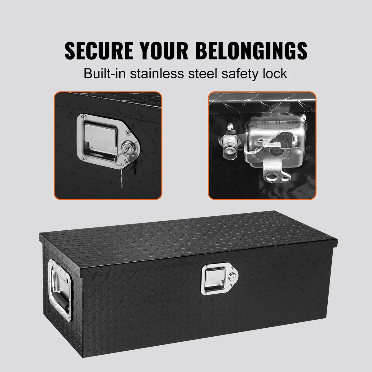 Heavy-Duty Aluminum Truck Bed Tool Box, Diamond Plate Toolbox with Side Handle and Lock Keys, Storage Chest Organizer for Pickup Truck, RV, and Trailer, 30 x 13 x 9.6 in