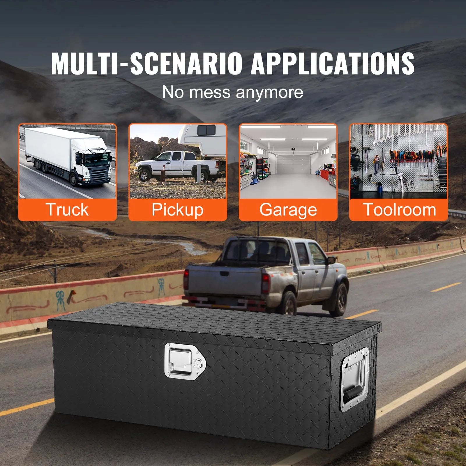 Heavy-Duty Aluminum Truck Bed Tool Box, Diamond Plate Toolbox with Side Handle and Lock Keys, Storage Chest Organizer for Pickup Truck, RV, and Trailer, 30 x 13 x 9.6 in